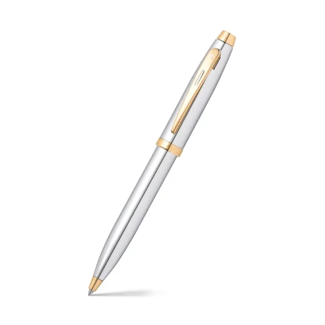 Sheaffer 100 G9340 Gift Set 100 Ballpoint Pen with Table Clock Bright Chrome with Gold Trims