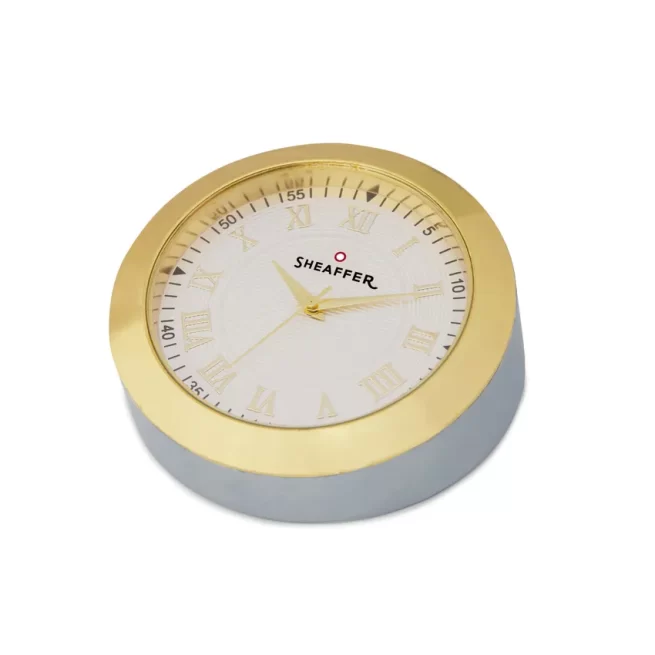 Sheaffer 100 G9340 Gift Set 100 Ballpoint Pen with Table Clock Bright Chrome with Gold Trims