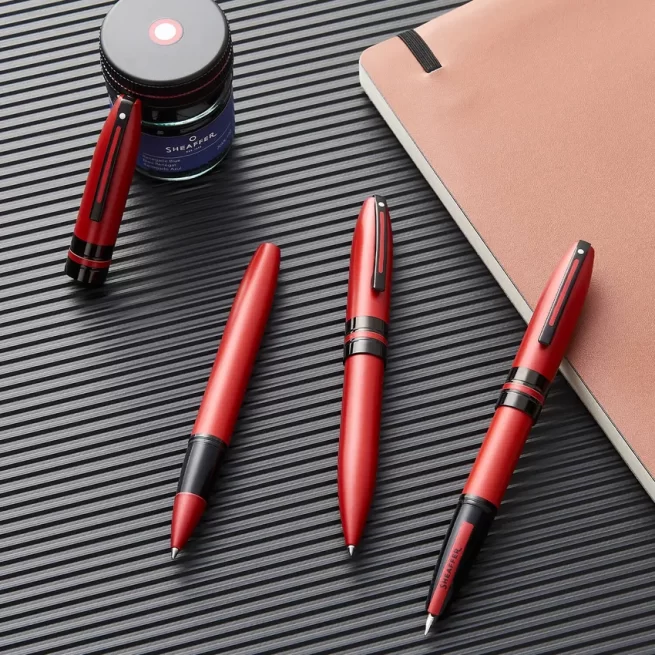 Sheaffer 9111 Icon Ballpoint Pen - Metallic Red with Glossy Black PVD Trim