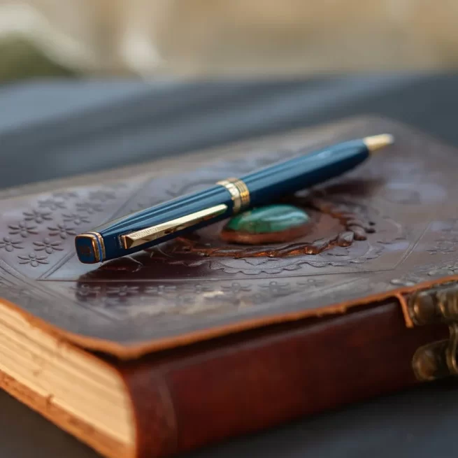 Gift Set Lapis Bard Contemporary Gold Trims Ballpoint Pen With Ducorium Wallet Blue With Gold Trim
