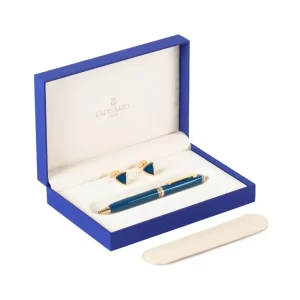 Contemporary Ballpoint Pen with Shard Cufflinks in Blue & Gold