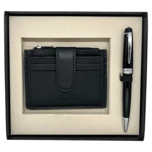 Cross Bailey Light Black BP Pen with Black Leather Card Wallet-AT0742-1