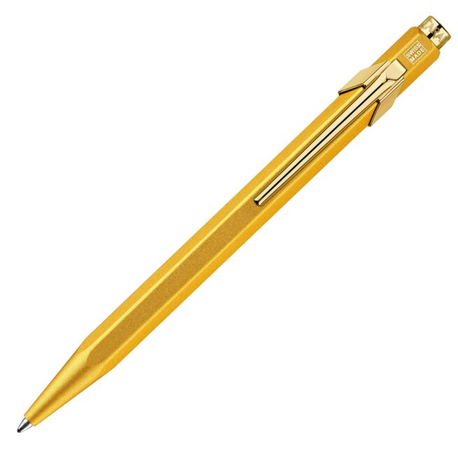 Caran Dache 849 Fluorescent Gold Ball Point Pen With Box {WP31989}